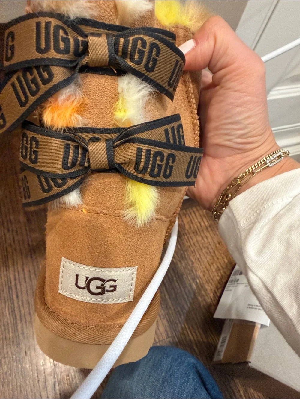 UGG Kids Bailey Bow Plaid Punk Boots - Chestnut